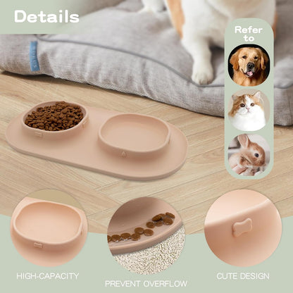 Dog Food Bowls Pet Bowls & Dog Water Bowls with No-Spill and Non-Skid, Feeder Bowls with Dog Bowl Mat for Small Medium Large Size Dogs Cats Puppy Pets, Dog Dishes (Green)