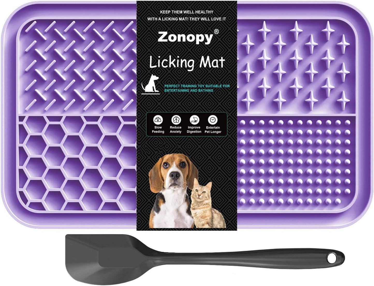 Licking Mat for Dogs & Cats with Suction Cups, 1 Pack Square Dog Slow Feeder Lick Pat for Anxiety Relief & Boredom, Dog Toys to Keep Them Busy, Pets Grooming Bathing Training Mat
