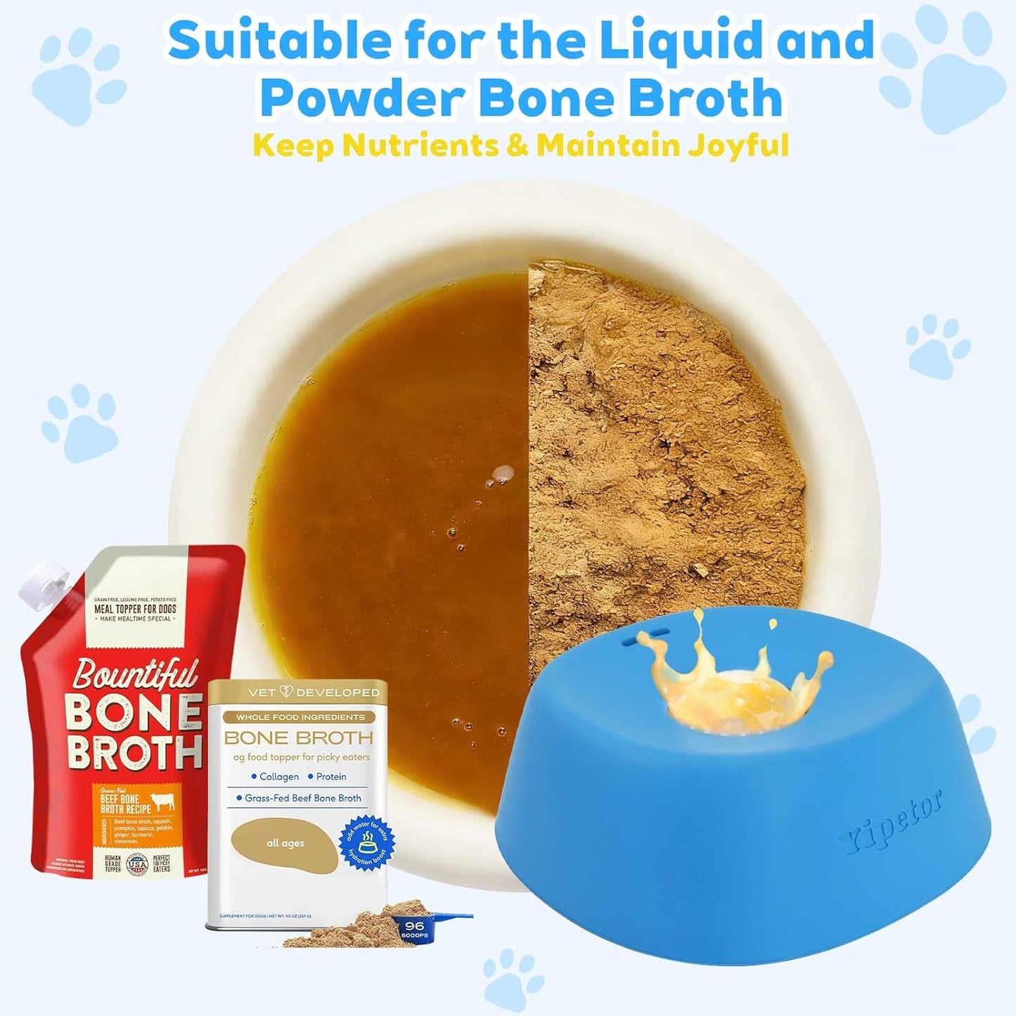 Yipetor Slow Feeder Dog Bowls for Liquid Treat, 【Enrichment Ball-Roll】 Bone Broth Dog Lick Bowl, 3/4 Cup Yogurt Pup Lick Toy for Large Medium Small Breeds Dietary Supplement/Post-op Nutrition