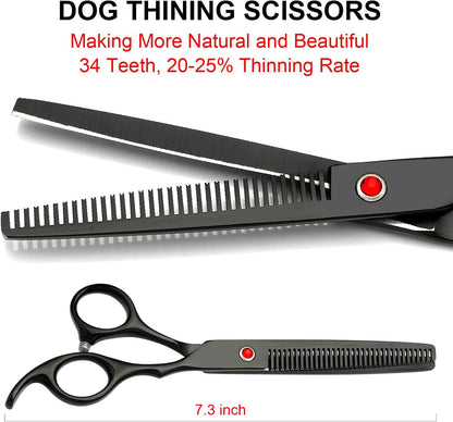 TINMARDA Dog Grooming Kit, Professional Stainless Steel Dog Grooming Scissors with Curved Shears, Pink Finger Rings - 4 Piece Sharp Durable Pet Shears for Dogs Cats At Home Salon-Quality Grooming
