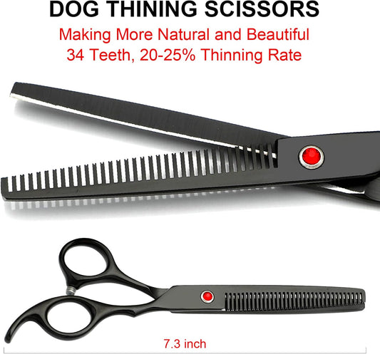 TINMARDA Dog Grooming Kit, Professional Stainless Steel Dog Grooming Scissors with Curved Shears, Pink Finger Rings - 4 Piece Sharp Durable Pet Shears for Dogs Cats At Home Salon-Quality Grooming