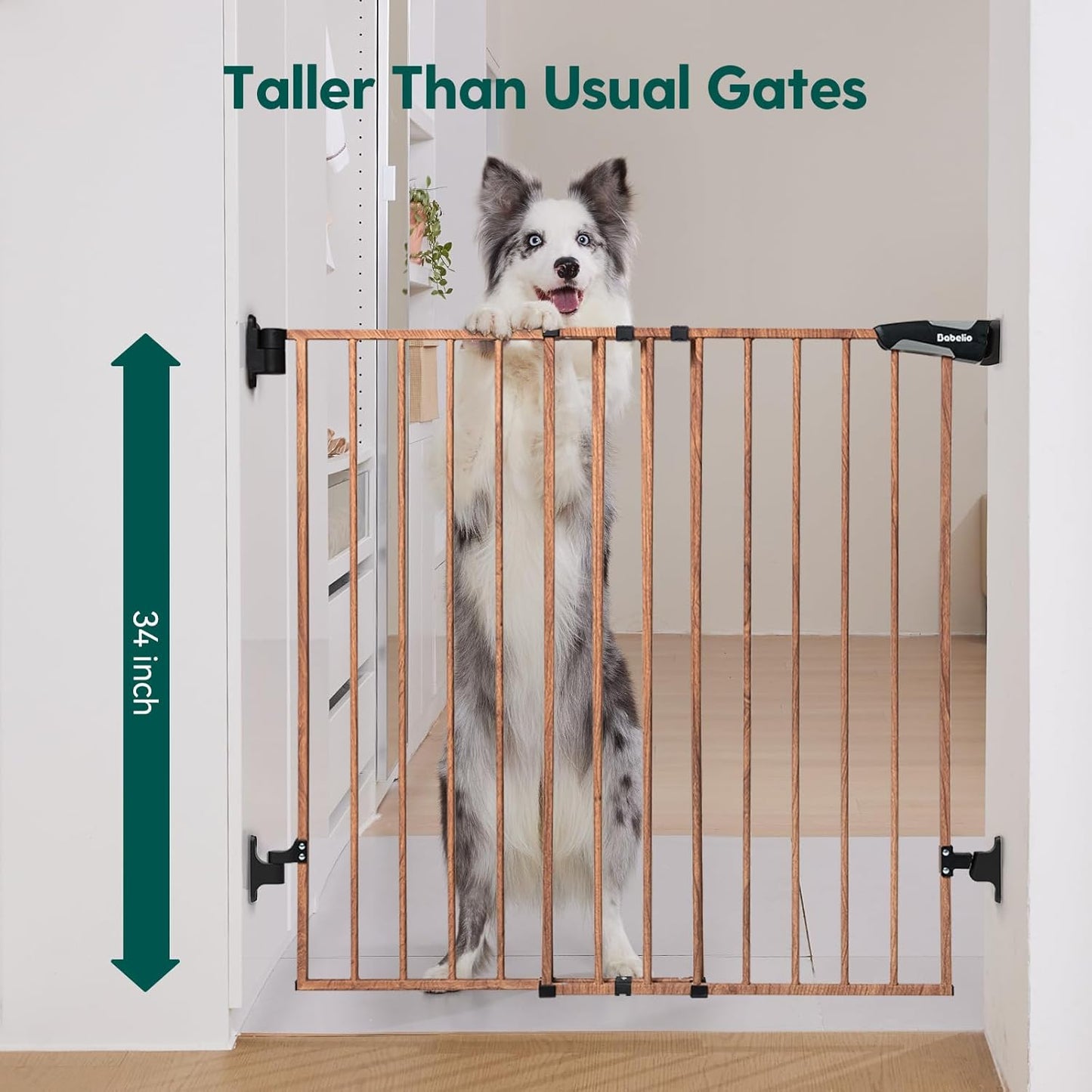 Babelio Baby Gate for Stairs, Kitchen & Doorways, 26-43" W 28" H No Bottom Bar| Easy Installation| One-Handed Operation| Auto-Close| Hardware Mount (Drill Needed) Safety Dog/Pet Gate Indoor (White)