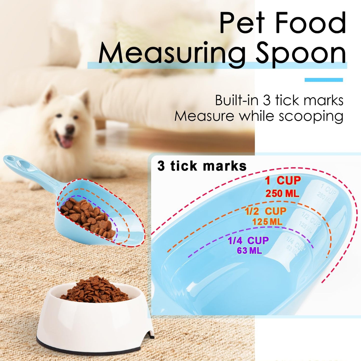 1-Cup Melamine Pet Food Scoop — Precise Feeding & Weight-Management Measuring Scoop for Dogs & Cats, BPA-Free, Durable, Dishwasher-Safe (Baby Blue)