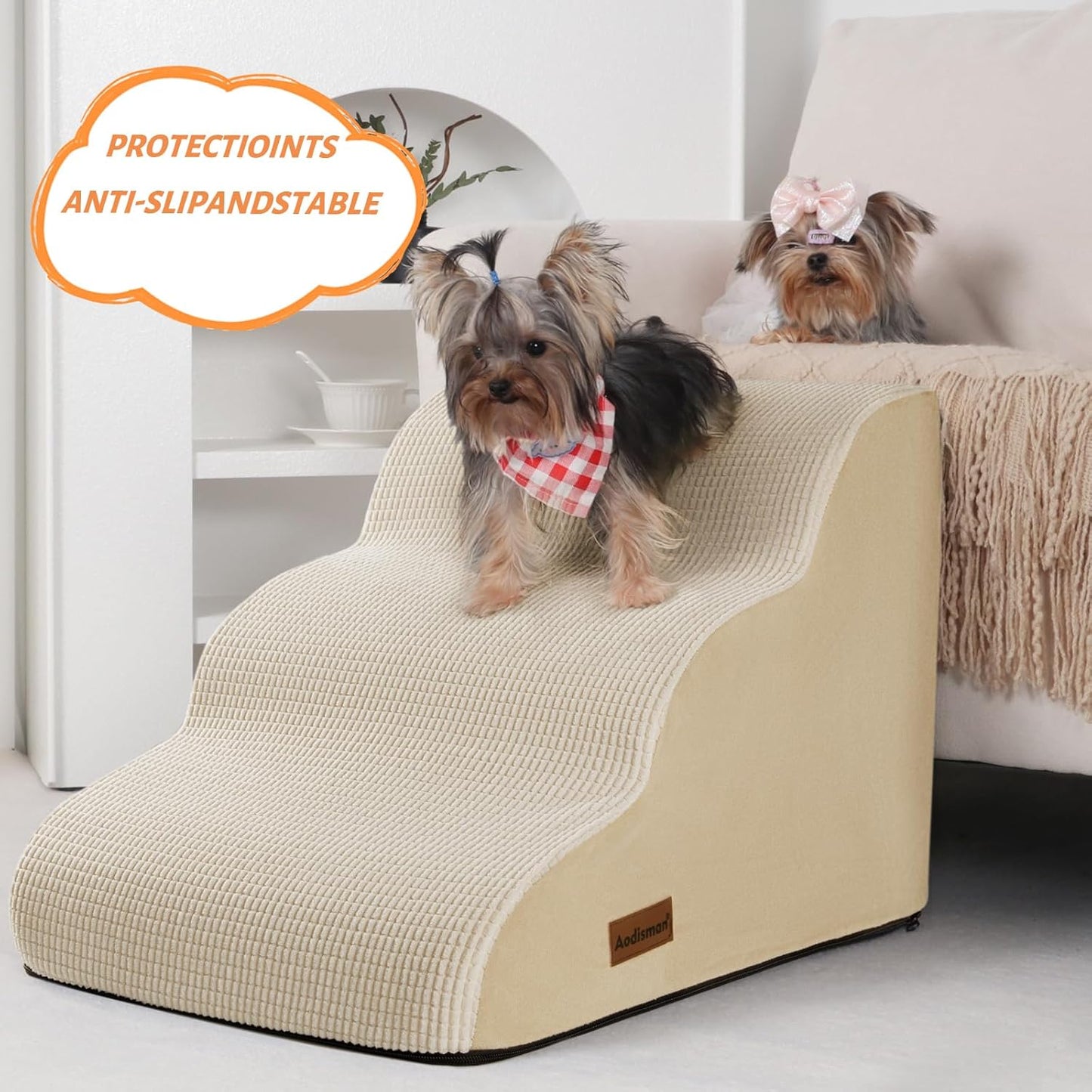 Aodisman 3-Step Dog Ramp and Stairs for Sofa and Chair - Non-Slip Sturdy Pet Steps for Small Dogs and Cats,15.7" H,Grey