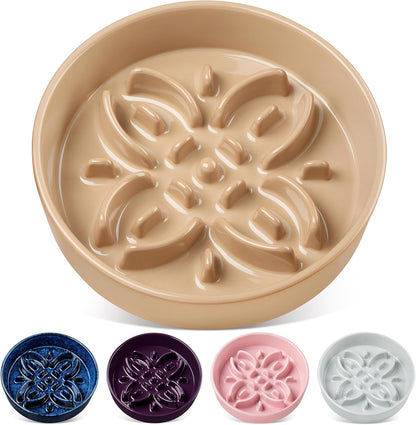 vancasso Ceramic Slow Feeder Dog Bowls, Puzzle Dog Food Bowls with Floral Maze, Anti -Slip Pet Food Dish for Small Breed, 0.6 Cups, Pink