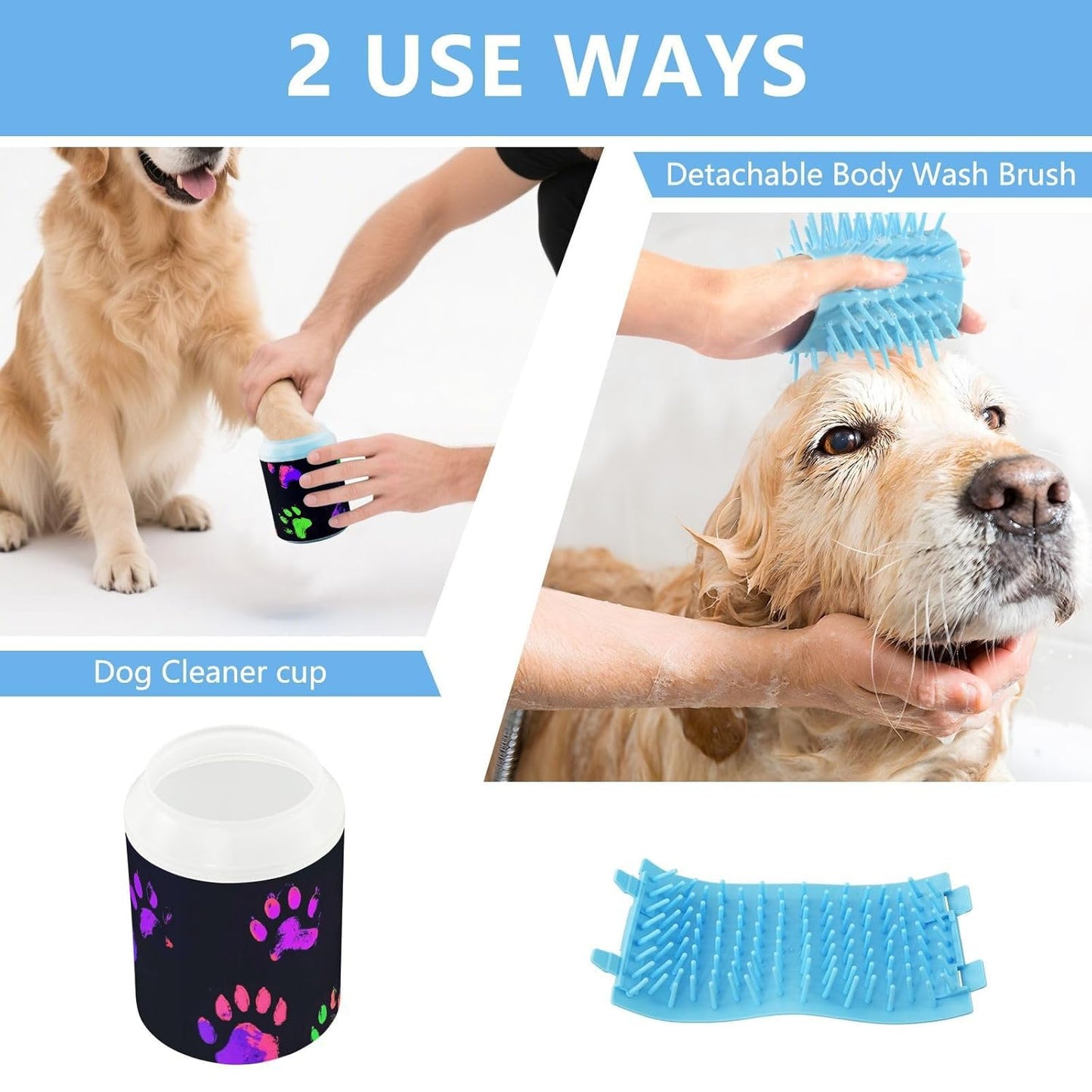 Dog Paw Cleaner Cups for Dogs Pet Foot Washer Paw Scrubber for Medium Small Dogs Cats Cleaning Cup Cute Yellow Fiesta Guitars Cacti and Ethnic Birds
