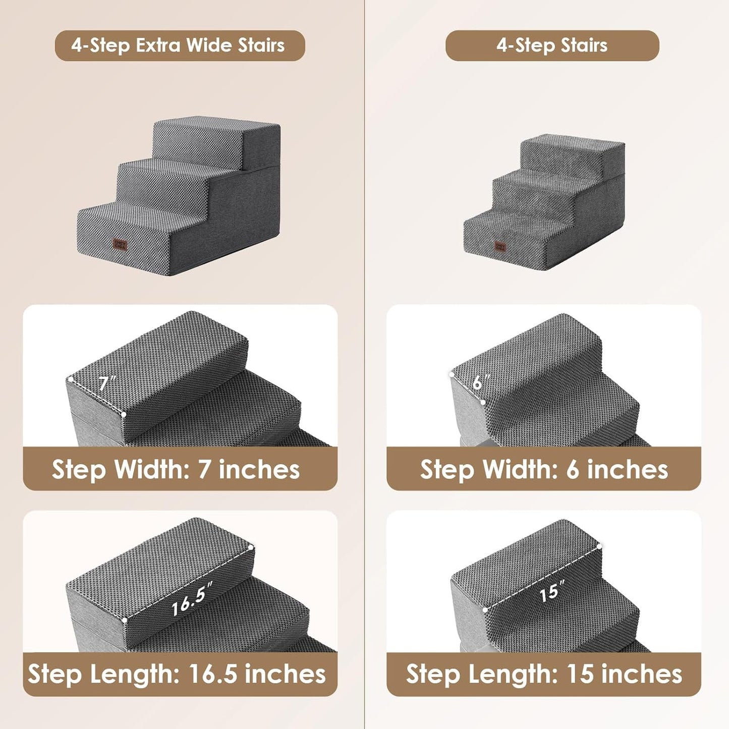 EHEYCIGA Dog Stairs for High Bed 22.5" H, 5-Step Dog Steps for Bed, Pet Steps for Small Dogs and Cats, Non-Slip Balanced Pet Ramp Indoor, Grey
