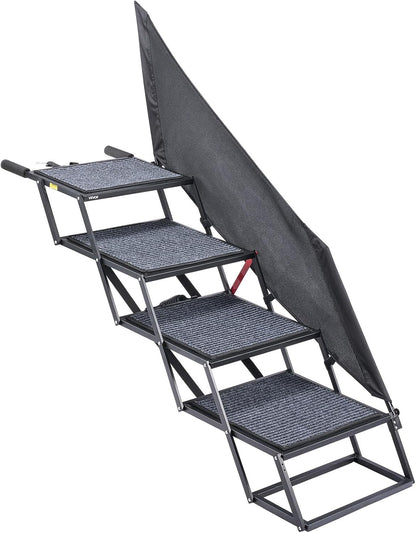 VEVOR Dog Stairs for Car, 4 Steps Extra Wide Foldable Dog Ramp for Large Dogs with Non-Slip Rug Surface, Portable Lightweight Pet Ladder for Car, SUV, Truck, High Beds, Sofas, Support up to 400 lbs