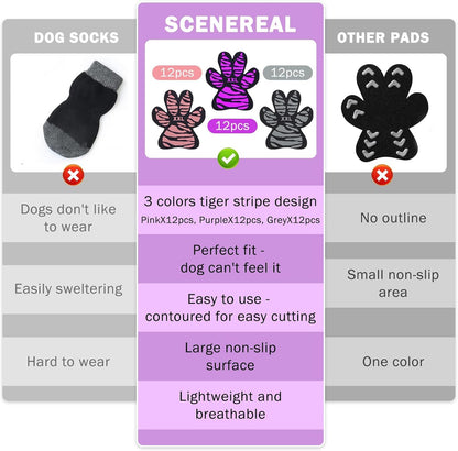 SCENEREAL Anti-Slip Dog Paw Protector Gripper Traction Pads for Small Medium Large Senior Dogs, Dog Feet Stickers with Stronger Adhesive for Hardwood Floors Hot Pavement, 9 Sets(36 Pcs) 2XL