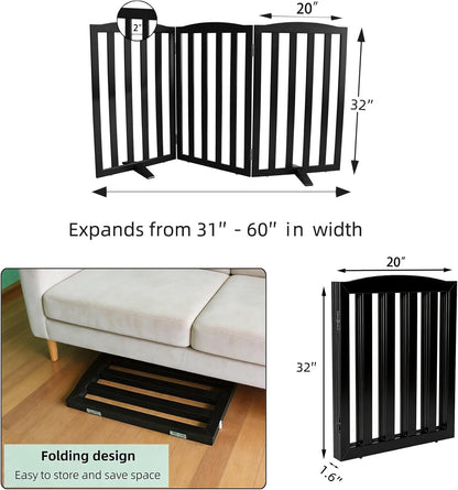 Freestanding Dog Gate Indoor,Doggie Gate Foldable Pet Gates for Doorways,Stairs or Hallways, Wooden Brown Pet Gate for the House, Pet Fence with Support Feet Included,24 "Height-3 Panels