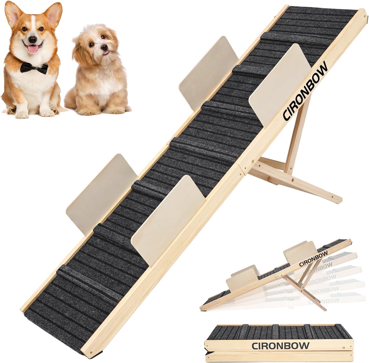 Upgraded Dog Ramp for Bed, Couch, Car, Foldable Pet Ramp, Non-Slip Pad & Safety Baffle-6 Adjustable Height 12" to 30", Portable Stable Pet Steps for Small & Medium Old Dogs & Cats ﻿