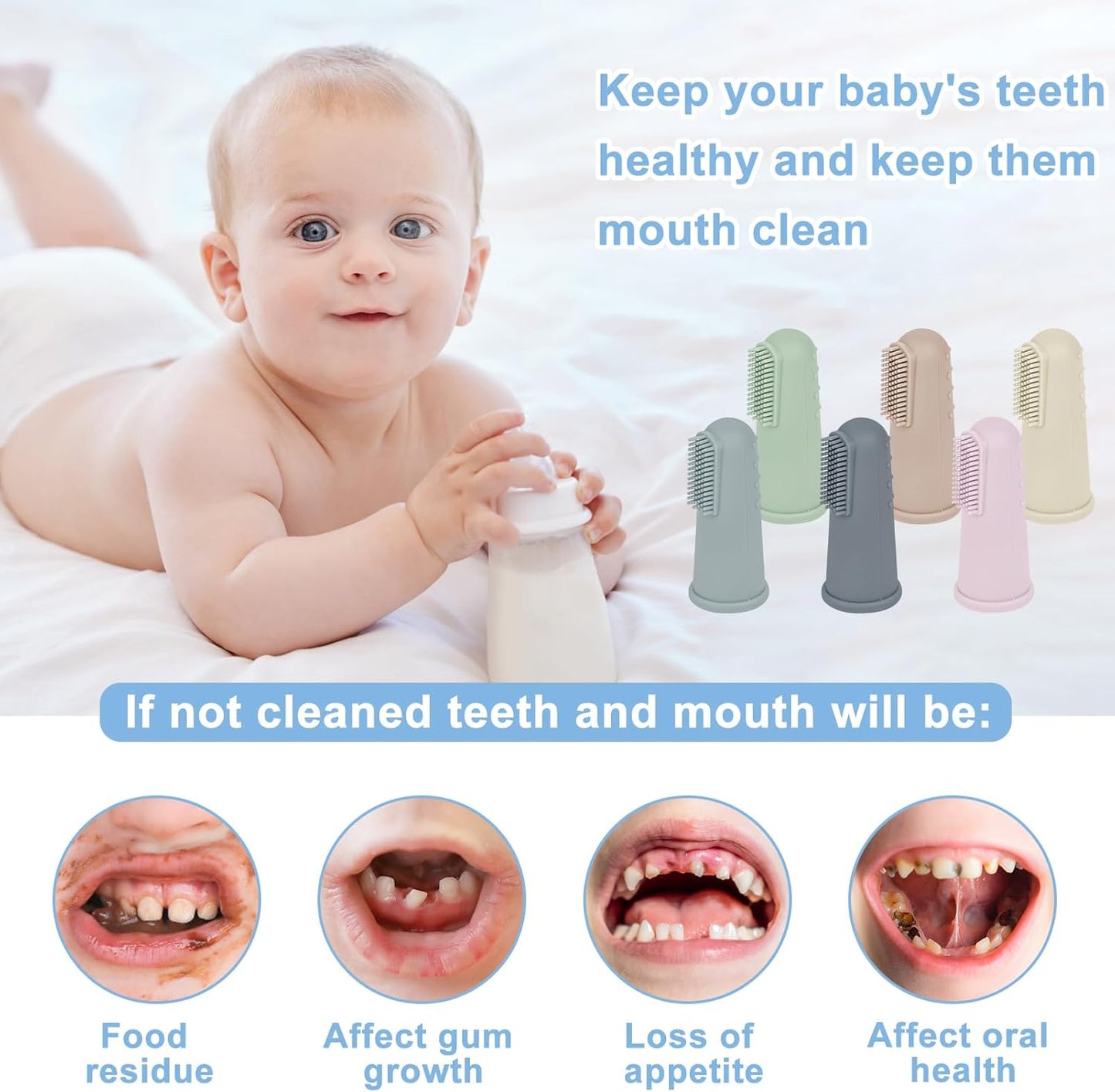 Bassion Baby Toothbrush Set, 6 Pcs Soft Infant Finger Toothbrush with 6 Boxes, Newborns Toddler Silicone Baby Tooth Brush 0-6 Months 6-12 Months