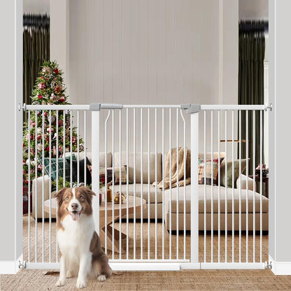 41" Extra Tall Cat Gate for Doorway, 49.2-54.7 Metal Pet Baby Safe Gate, Extra Wide Pressure Mounted Child Door with Expansion Kit, No Drilling No Climb Cat Fence Indoor, Tall Dog Gate, White