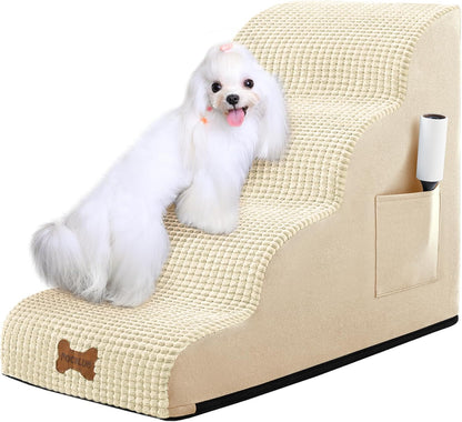 POCBLUE Dog Stairs for Small Dogs 15.7" H, Wide Pet Step for Couch/Sofas/Chairs, Curved Pet Ramps for Small Dogs & Cats with High-Density Foam and Washable Cover, 3-Step, Grey