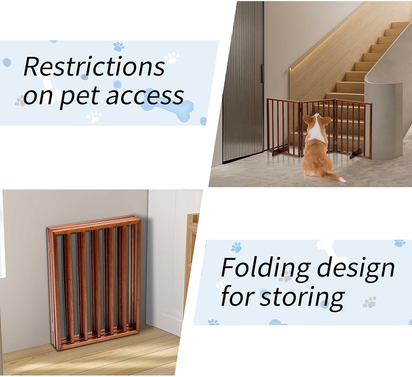 72" Wooden Foldable Dog Gate, Extra Wide Freestanding Pet Gate, No Drilling Required No Assembly, Sturdy & Stable Dog Gate Indoor for Doorways, Easy to Fold and Store, Ideal for Home Use, 4 Panels