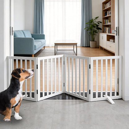 ZJSF Freestanding Indoor Dog Gate for House Foldable Wood Puppy Gate for Doorways Pet Gate for Stairs Extra Wide Pet Fence, Brown, 24" Height 3 Panels