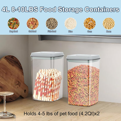 6 lbs Airtight Dog Cat Food Storage Container and Dog Treat Containers BPA-Free, PET Clear Stackable Pet Storage Bin, 1-Cup Scoop, 1-Sponge cleaning brush, Pop Top, With handle, Easy Mobility-Medium