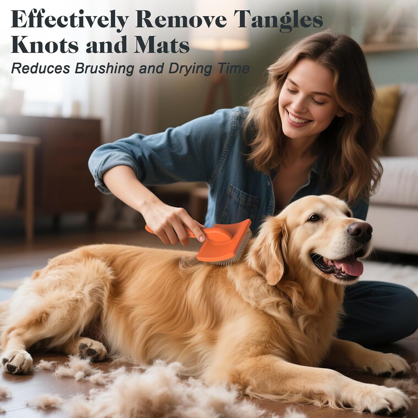 2PCS Slicker Brush for Dogs & Pet Comb,Professional Dog Grooming Brush (Goldendoodles,Poodles,Labradoodles) with Extra Long Pins to Effectively Remove Tangles, Knots and Mats (Orange, Large)
