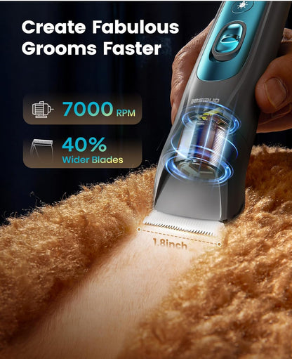 oneisall Professional Dog Grooming Kit at Home: All-in-One Quiet Clippers & Nail Grinder with LED Light, 2000mAh Cordless Dog Shaver, Safe Poodle Grooming Kit for Paws, Face, Ears & Body