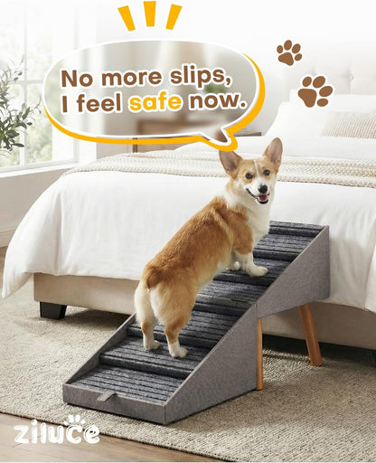 Dog Ramp for Bed & Couch, Dog Stairs 21.06 inches High for Large/Medium/Small Doggie, Foldable 2 in 1 Wooden Pet Steps for Puppy Older and Injured Dogs, Split Ottoman Design, No-Slip Surface