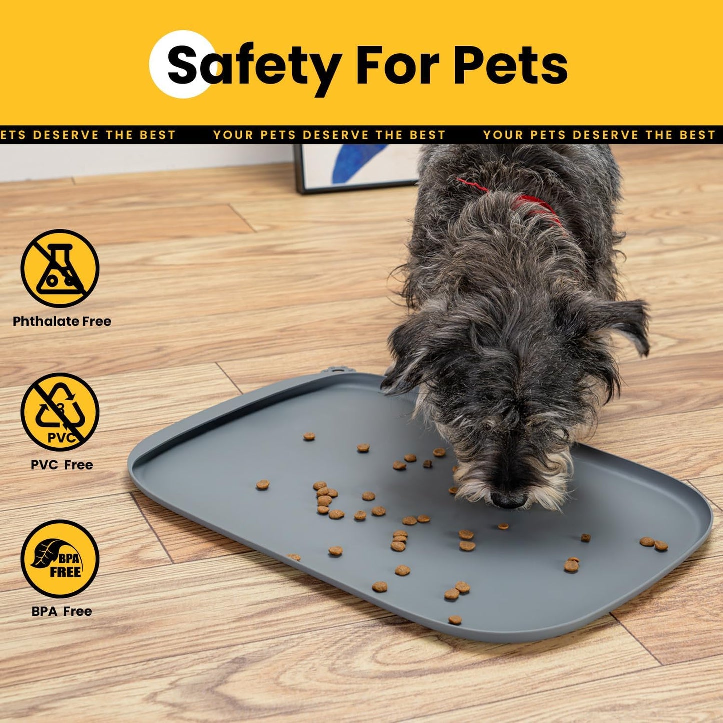 Conlun Dog Food Mat,1/2 Inch Raised Edges Cat Feeding Mat,BPA-Free Silicone Pet Mats for Floor Waterproof,Rubber Placemats for Food and Water Bowls(Natural Tan,18.9"x11.8")
