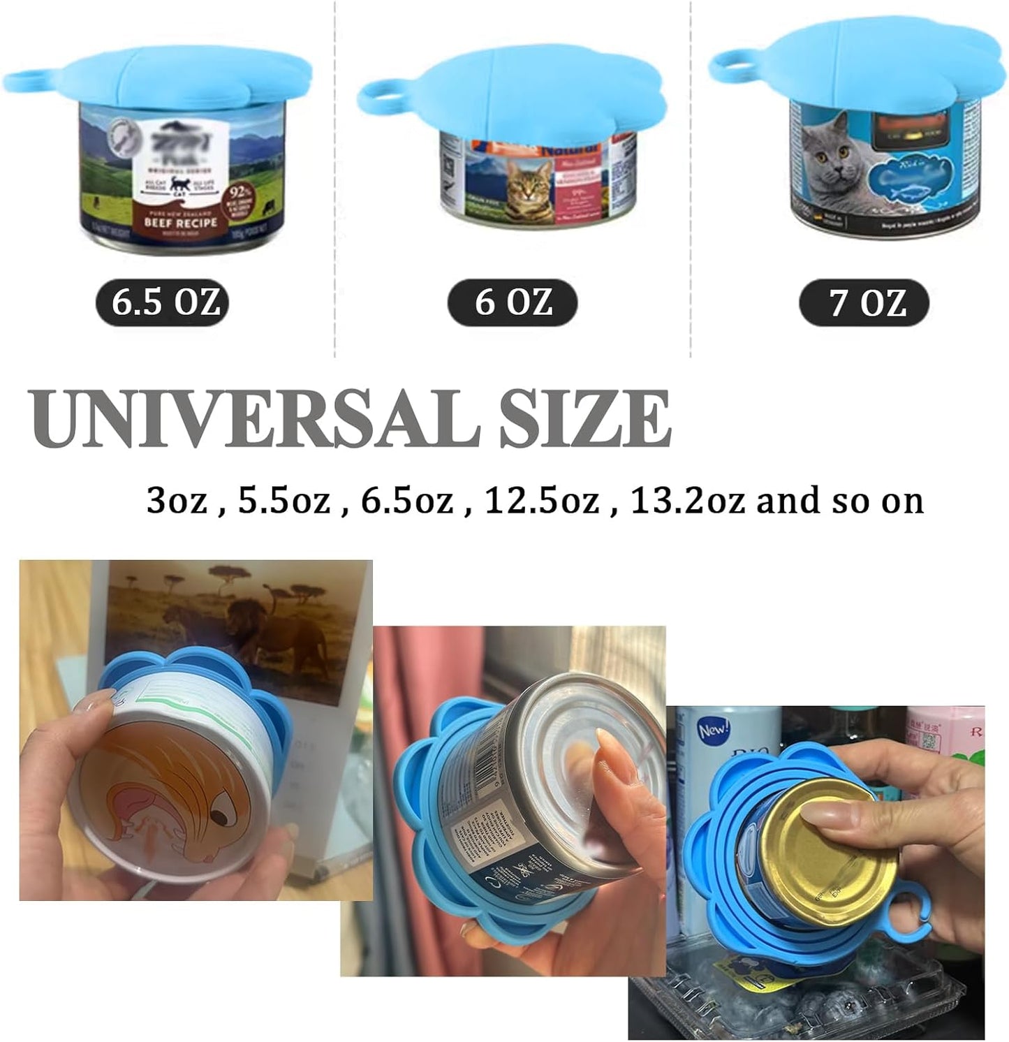 Pet Can Opener & 3 Pcs Cat Food Can Lids | Universal BPA Free Silicone Covers & Multi-Function Wet Food Spoon for Cat and Dog Food(Dark Blue)