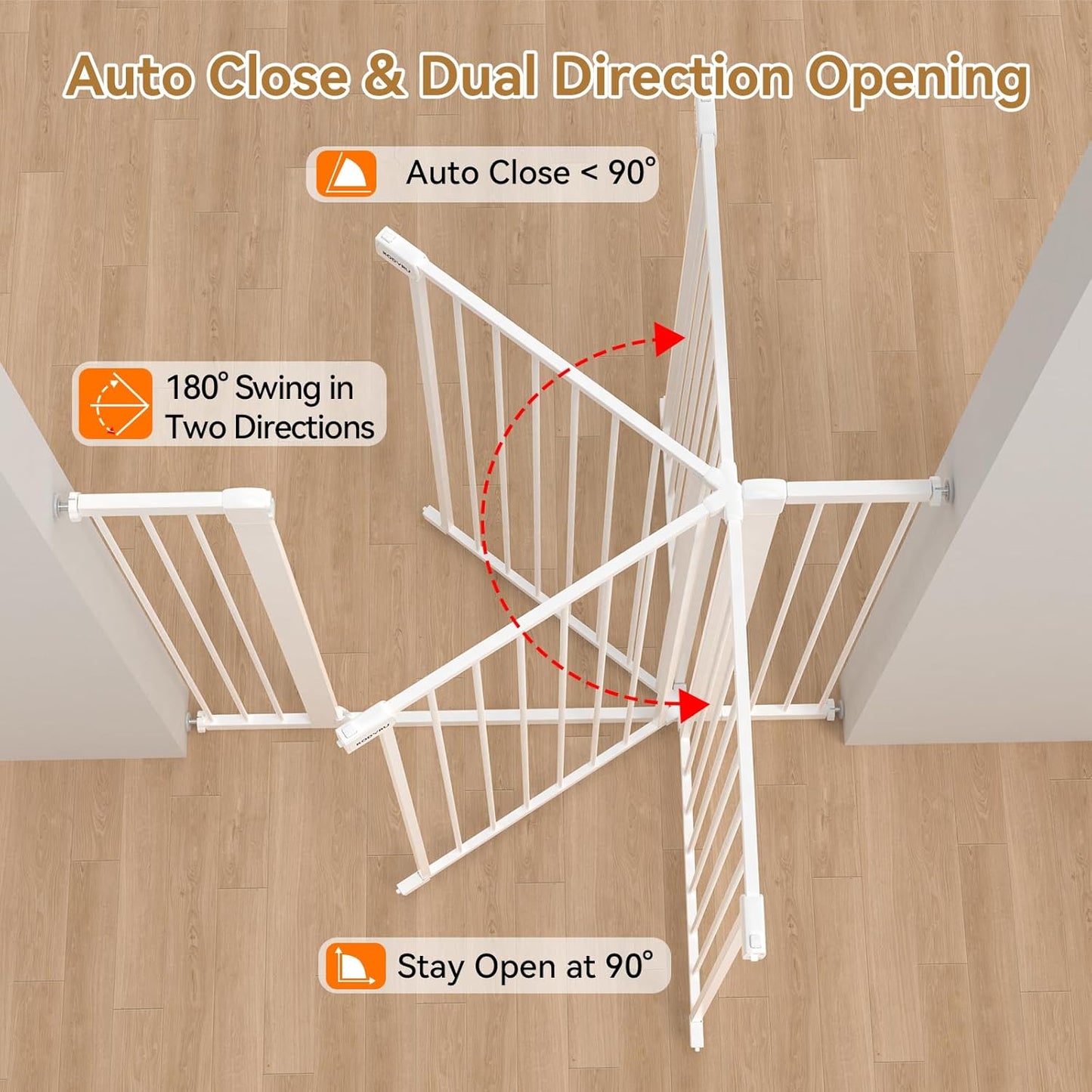 43 inch Tall Safety Dog Gate Adjustable 29.7-45.2 inch Extra-Wide Metal Pet Gate Drill-Free Pressure-Mount Installation kit Self-Closing Cat Gate for Stairwells、Doorways（White）