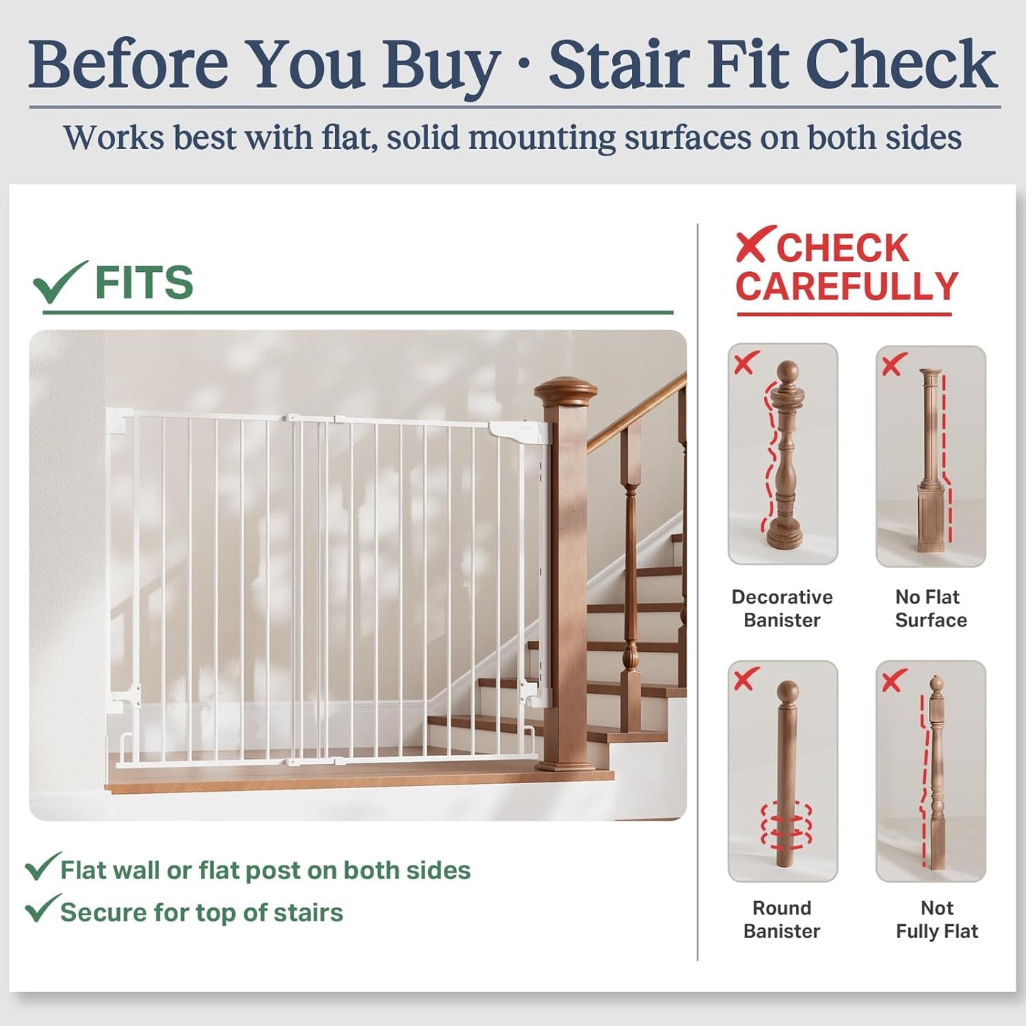 Cumbor 29.2–43" Baby Gate for Stairs, Hardware Mounted (Drill Required), Expandable No Bottom Bar Dog Gate, Auto Close Extra Wide Walk Thru, Pet & Toddler Proof Gate, Top & Bottom of Stairways(Black)
