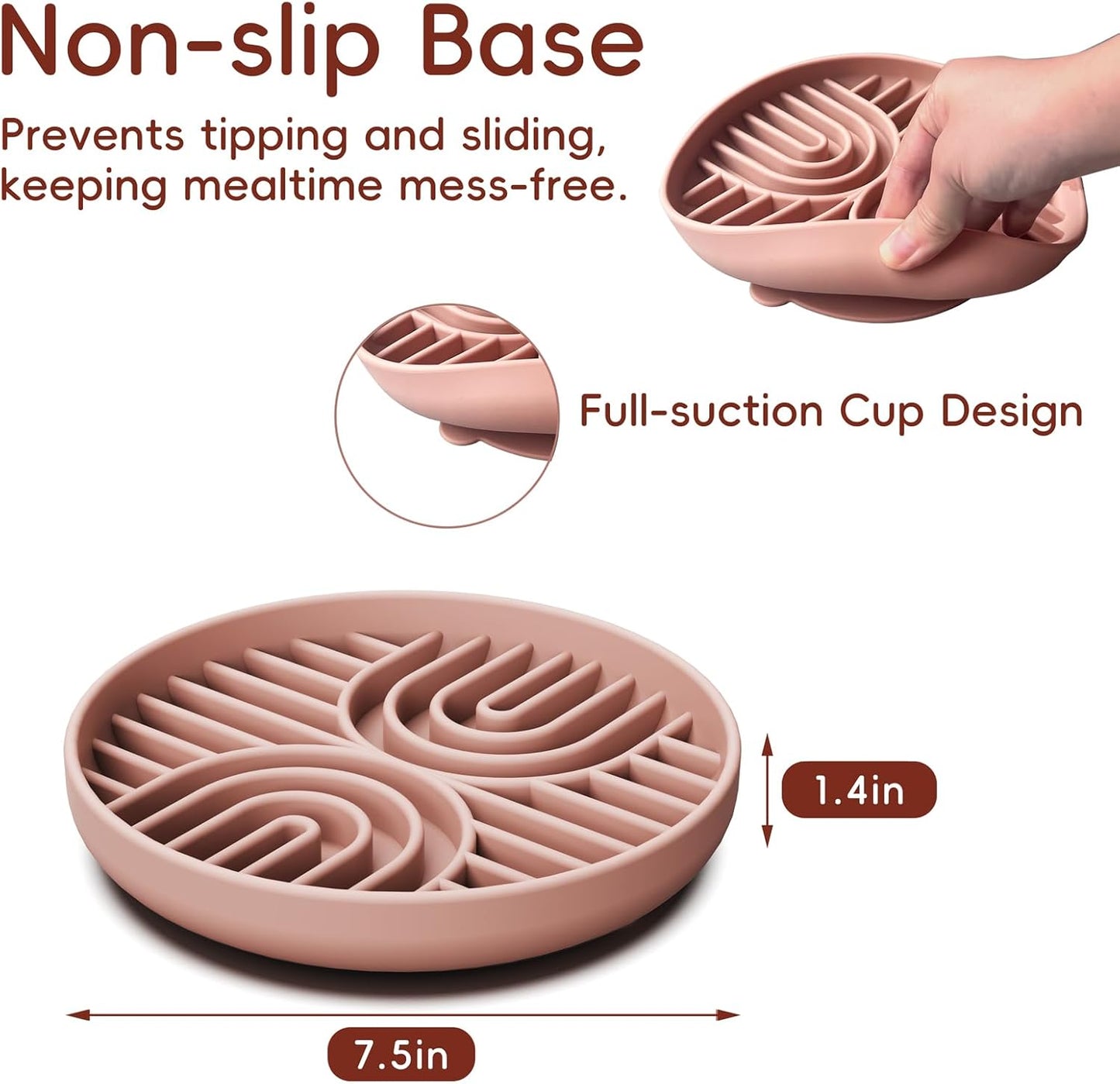 Slow Feeder Dog Bowls, Silicone Slow Feeder for Dogs & Puppies, Dog Puzzle Bowl with Suction Cup for Anxiety Relief, Slow Eating, Dishwasher Fit, for All Breed, Grey