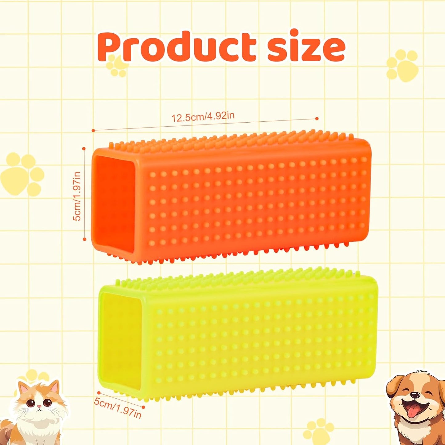 PEUTIER 2pcs Silicone Pet Hair Brushes, Convenient Block Roller Cleaner Reusable Pet Hair Carpet Brush Portable Carpet Cleaner Roller for Furnishings Sofa Carpets Couch Bedding (Yellow & Orange)