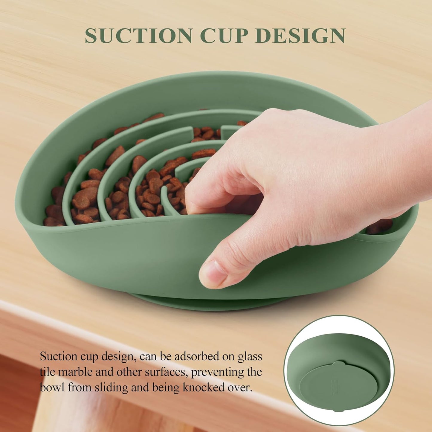 Coomazy Extra Large Slow Feeder Bowl, Silicone Dog Bowl with Suction Cups, Slow Feeder & Non-Slip Design, Boredom and Anxiety Reducer, Suitable for Large Dogs, Avocado Green, 5 Cup