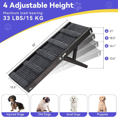 2026 Upgraded Dog Ramp for Couch, Foldable Small Dog Ramp for Sofa, 4 Adjustable Height from 13'' to 21", Portable Stable Pet Steps with Non-Slip Pad, Pet Ramps Use for Sofa Couch Stairs