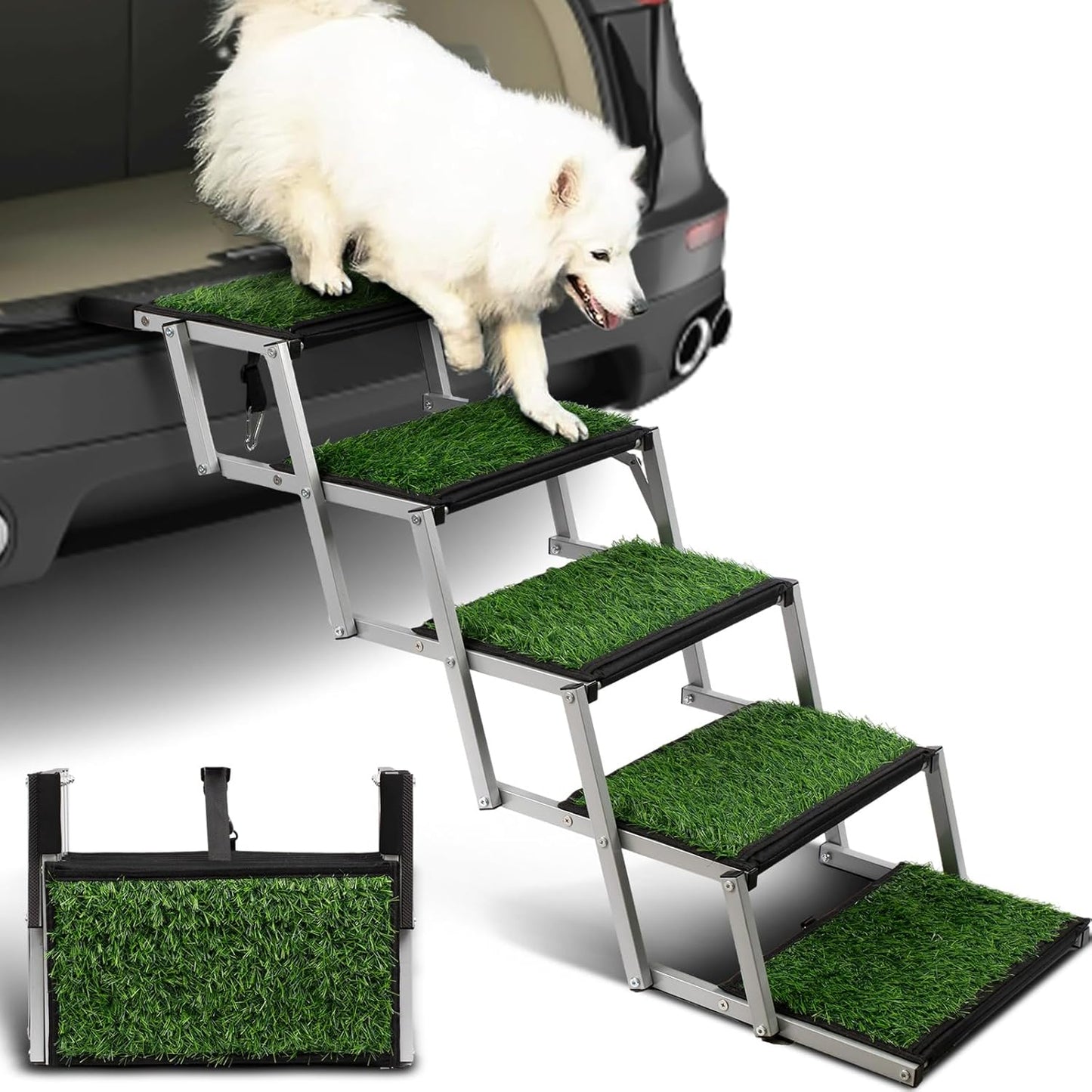 Niubya Dog Ramps for Cars, Portable Folding Dog Stairs for Cars, SUV, Trucks, Lightweight Pet Ramp for Large Dogs with Non-Slip Surface, Reinforced Pet Steps Supports Up to 200 lb, 6 Steps