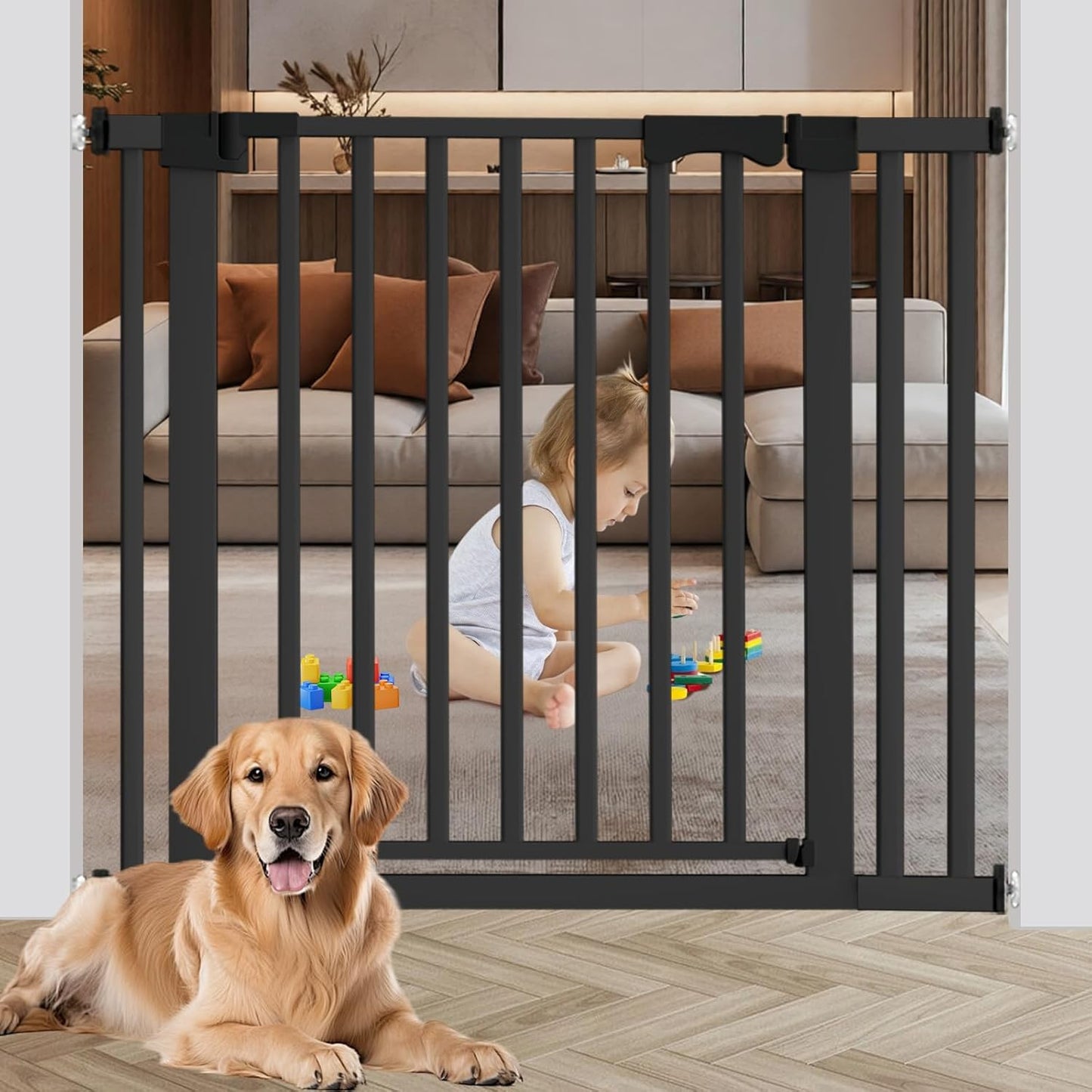 30"-62.5" Extra Wide Baby Gate for Doorways/Hallways,Pressure-Mounted Dog Gate Indoor for Stairs, Auto Close Pet Door for Child/pet Proof Safety, No Need Drilling, White
