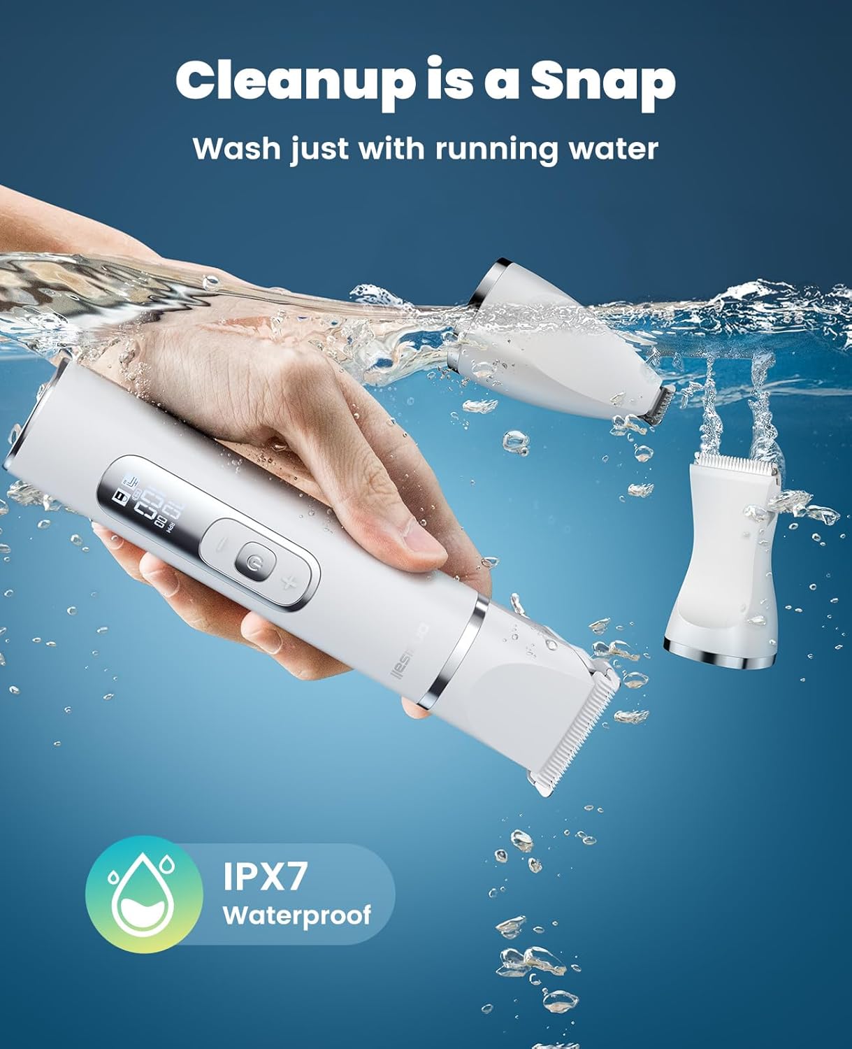 oneisall 4 in 1 Dog Grooming Kit with LCD Display, Dog Hair Trimmer for Paw Nail Grinder, Rechargeable Cordless Low Noise IPX7 Waterproof Pet Clippers