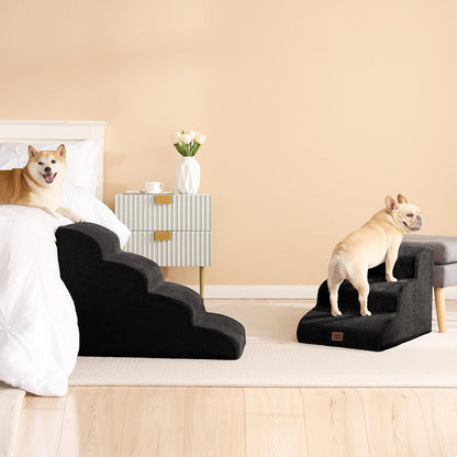 EHEYCIGA Curved Dog Stairs Ramp for High Beds 19.7" H, 4-Step Dog Steps for Small Dogs and Cats, Pet Stairs for High Bed Climbing, Non-Slip Balanced Pet Step Indoor, Grey