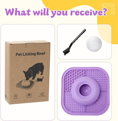 Slow Feeder Dog Bowls & Lick Mat for Liquid and Thick Treat, Anti-Slip Dog Lick Bowl with Interactive Rolling Ball, 5/6 Cup Pup Licking Toy for Large Medium Small Dogs and Cats Blue