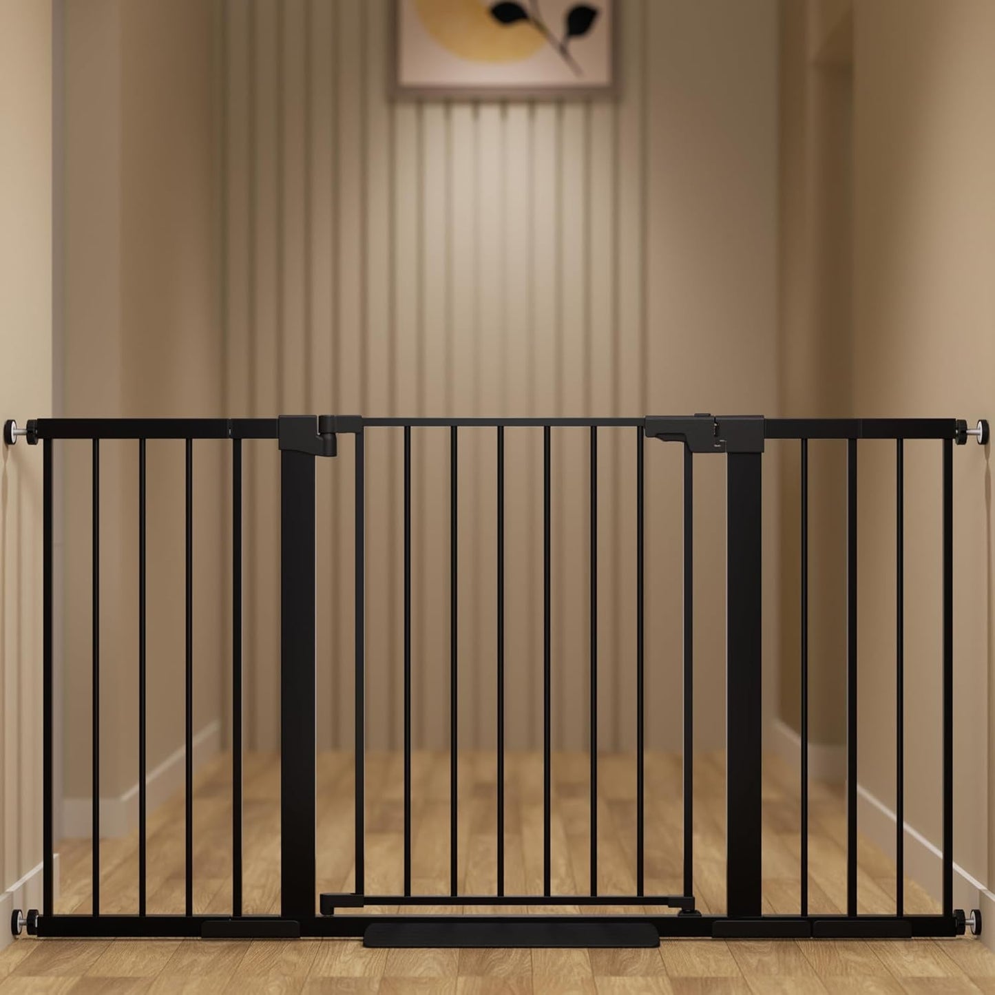 29-42 inches Metal Baby Gate for Stairs/Doorways, 30 inches Tall Pressure Mounted Pet Gates, Auto-Close Child Safety Gate, No Drilling Easy Walk-Through Dog Gate Indoor, Black