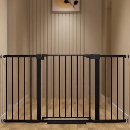 29-42 inches Metal Baby Gate for Stairs/Doorways, 30 inches Tall Pressure Mounted Pet Gates, Auto-Close Child Safety Gate, No Drilling Easy Walk-Through Dog Gate Indoor, Black