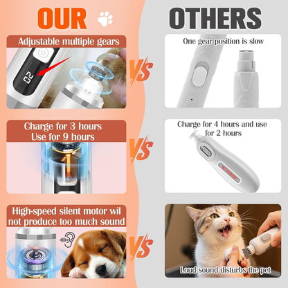 Dog Nail Trimmers Ultra Quiet Electric Pet Dog Nail Clippers Cat Nail Clipper with Led Lights Nail Grinder High Speed Nail File Electric Clippers for Grooming Small, Medium,Large Dogs and Cats (white)