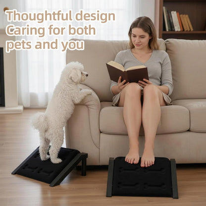 Dog Ramp for Stairs – Non-Slip Pet Ramp for Small, Short-Legged & Senior Dogs – Sponge Padding Surface + 200-lb Heavy-Duty Metal Frame – Small Dogs Climb Safely – Indoor/Outdoor Steps (Bone-（2-Pack)