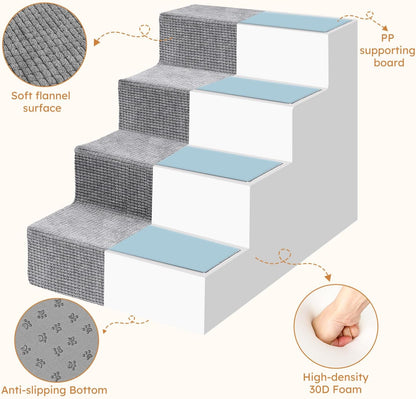 Heeyoo Dog Stairs for Small Dogs,5-Step Dog Steps for High Bed and Couch, High-Density Foam Pet Steps with Supporting Board, Non-Slip Removable Washable Cover, Grey