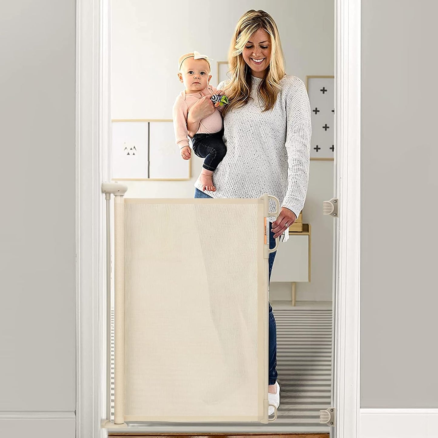 Retractable Baby Gate, Momcozy Extra Wide Mesh Baby Gates for Stairs, 41" Tall, Extends to 71" Wide, Black, Pet Dog Gate for Doorways, Stairs, Hallways, Indoor/Outdoor
