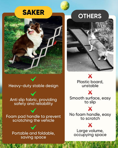 Saker Foldable Dog Ramp for Cars, SUVs, Trucks, Portable Pet Dog Stairs with Non-Slip Surface & Reinforced Design, Lightweight Yet Sturdy Supports Up to 200lbs (Extra Wide-5 Pet Steps)