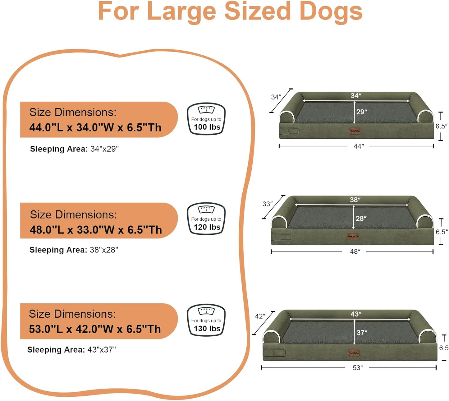 Large Dog Bed Orthopedic Washable: Beds Bolster XL Bed Large Big Dogs Memory Foam Couch Sofa Waterproof with Removable Cover
