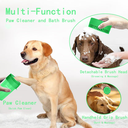 Dog Paw Cleaner Kit for L/XL Dogs - Quick Clean No Full Bath, 2-in-1 Paw Wash Cup with Detachable Silicone Brush Head, Includes Bath Brush & 3 Absorbent Towels, Blue