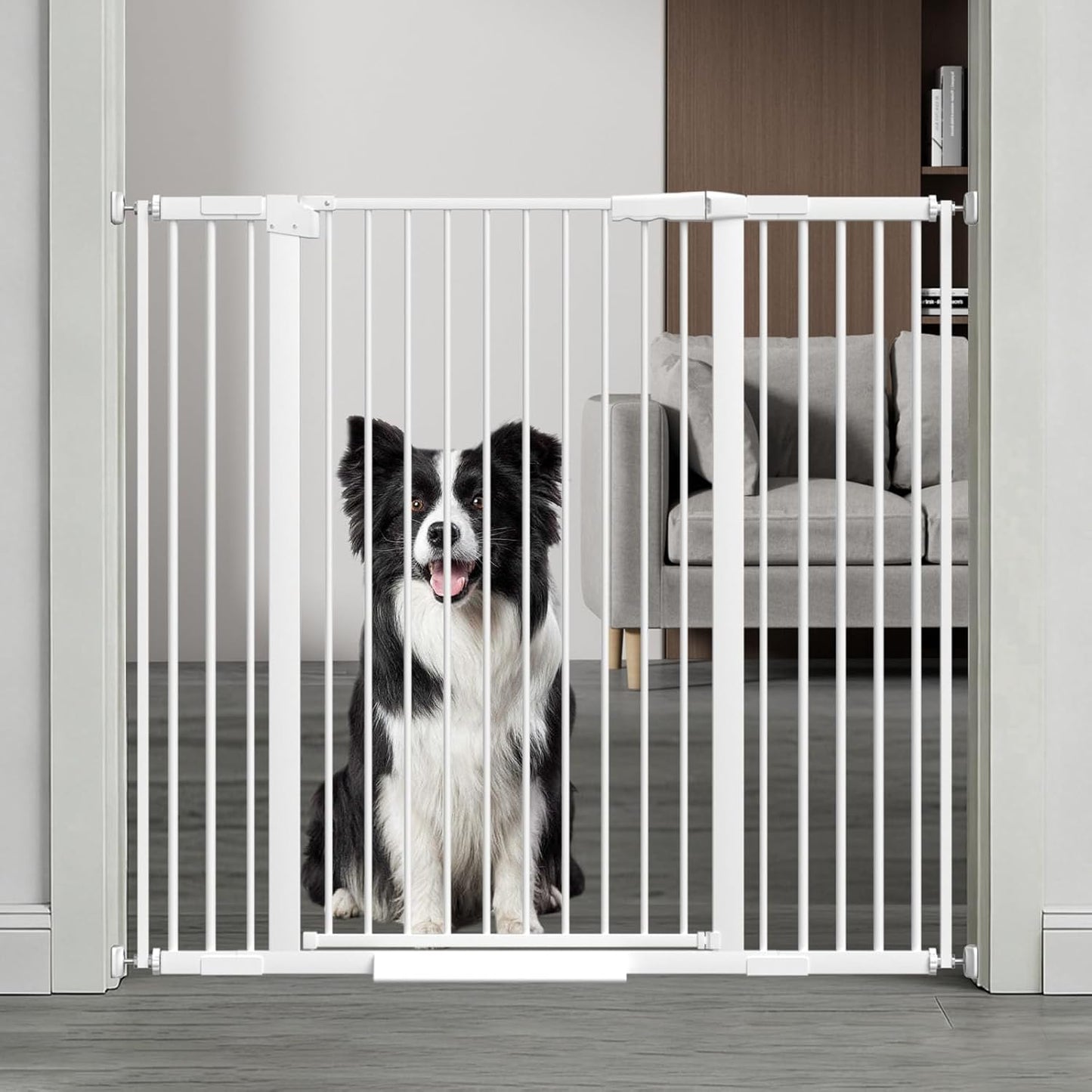AiWMGL 40.55" Tall, 53.74-61.61 Inch Wide, 1.37" Ultra Narrow Spacing Dog Pet Baby Gate Indoor for Doorway Hallway, Pressure Mounted 54 55 56 57 58 59 60 61 Inches Wide