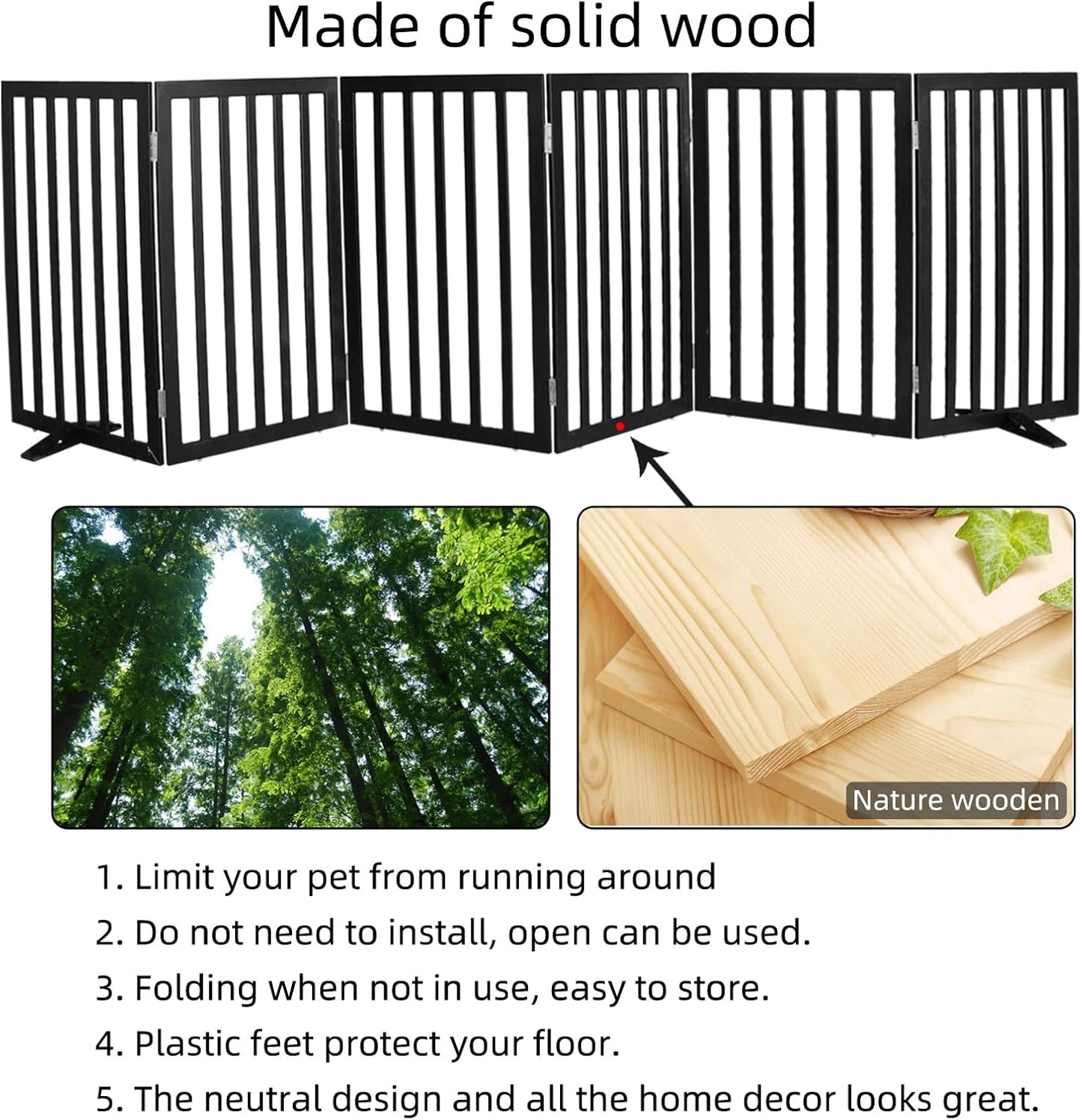 ZJSF Freestanding Indoor Dog Gate for House Foldable Wood Puppy Gate for Doorways Pet Gate for Stairs Extra Wide Pet Fence, Brown, 24" Height 3 Panels