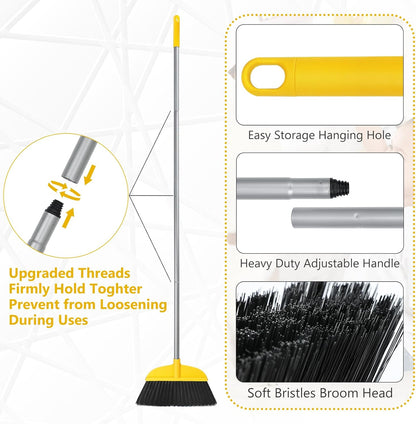 Broom for Hardwood Floors Indoor Sweeping Brooms with Soft Bristles and 55” Long Handle for Tile Laminate Deck Hard Floor Cleaning-Yellow
