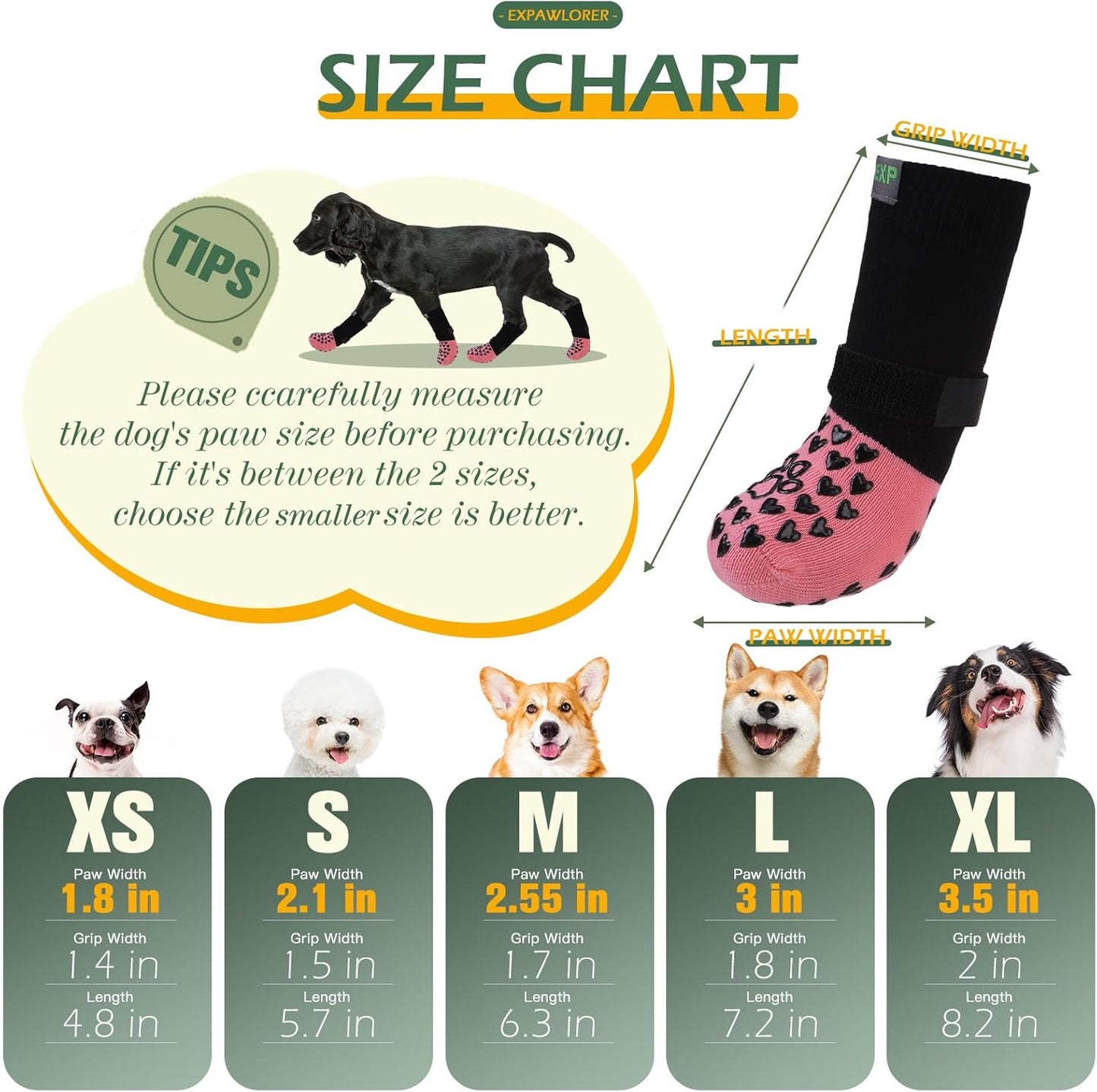 EXPAWLORER Anti Slip Dog Socks to Prevent Licking Paws, Dog Shoes for Hot Pavement Walk, Dog Booties for Hardwood Floors, Dog Boots & Paw Protectors with Grippers for Small Medium Large Senior Dogs M